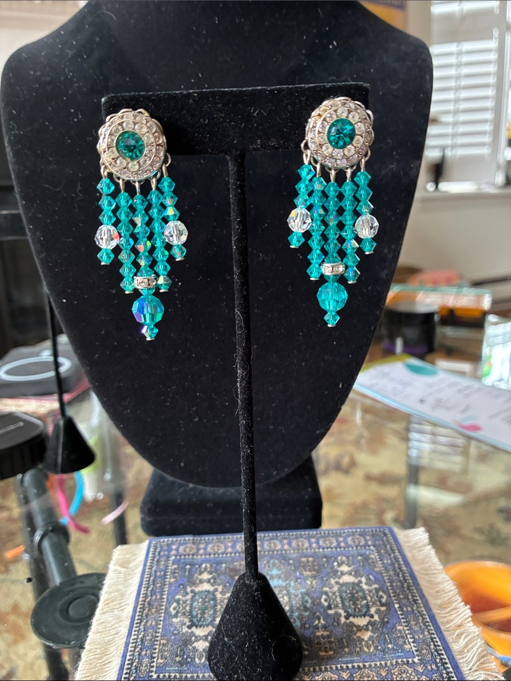 Teal Crystal Dangle Earrings - Women Jewelry